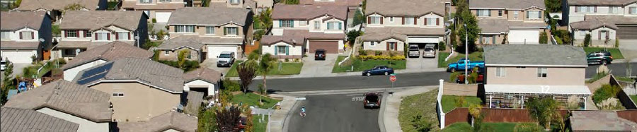 Image of random aerial neighbourhood photo, showing mostly rooftops