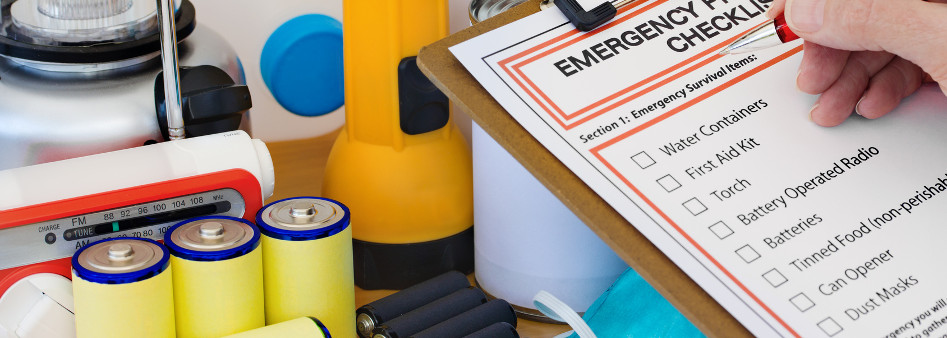 emergency checklist and items to be used in emergency situation, batteries, flashlight etc.
