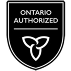 Black and white shield with Ontario logo and words "Ontario Authorized"